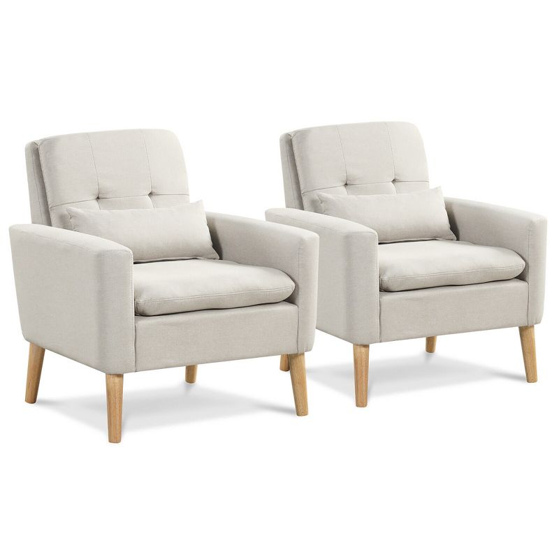 Tangkula 2PCS Mid-century Accent Chair Linen Fabric Reading Armchair w/ Lumbar Pillow, 1 of 9