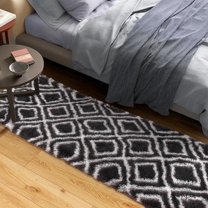 Soft Shaggy Diamond Runner Rug, Non-Slip Plush Carpet for Bedroom, Kids' Room & Living Room, Machine-Washable Fluffy Floor Mat - 1 of 4