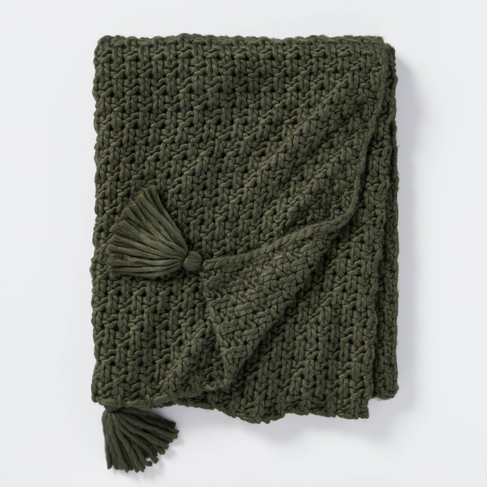 Chunky Knit Throw Blanket Green - Threshold designed with Studio McGee