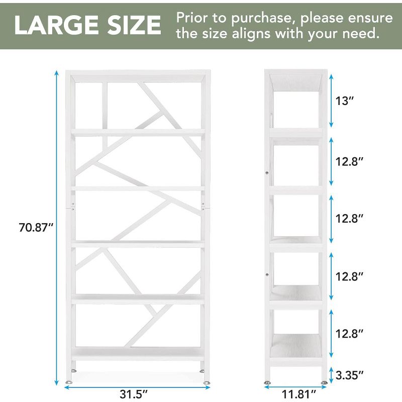 Tribesigns 70.87" Free Standing Open Bookcase, 5 of 6