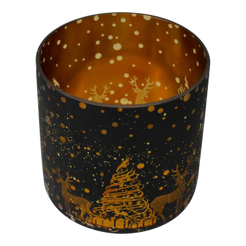 Northlight 6" Black and Gold Deer and Pine Trees Flameless Glass Candle Holder, 3 of 6
