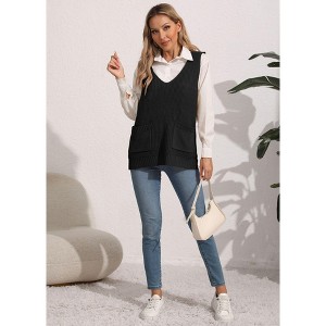 Coolmee Womens Sweater Vest Knitted Pullovers Sweaters Deep V Neck Tank Sweater with Front Pockets - 1 of 4