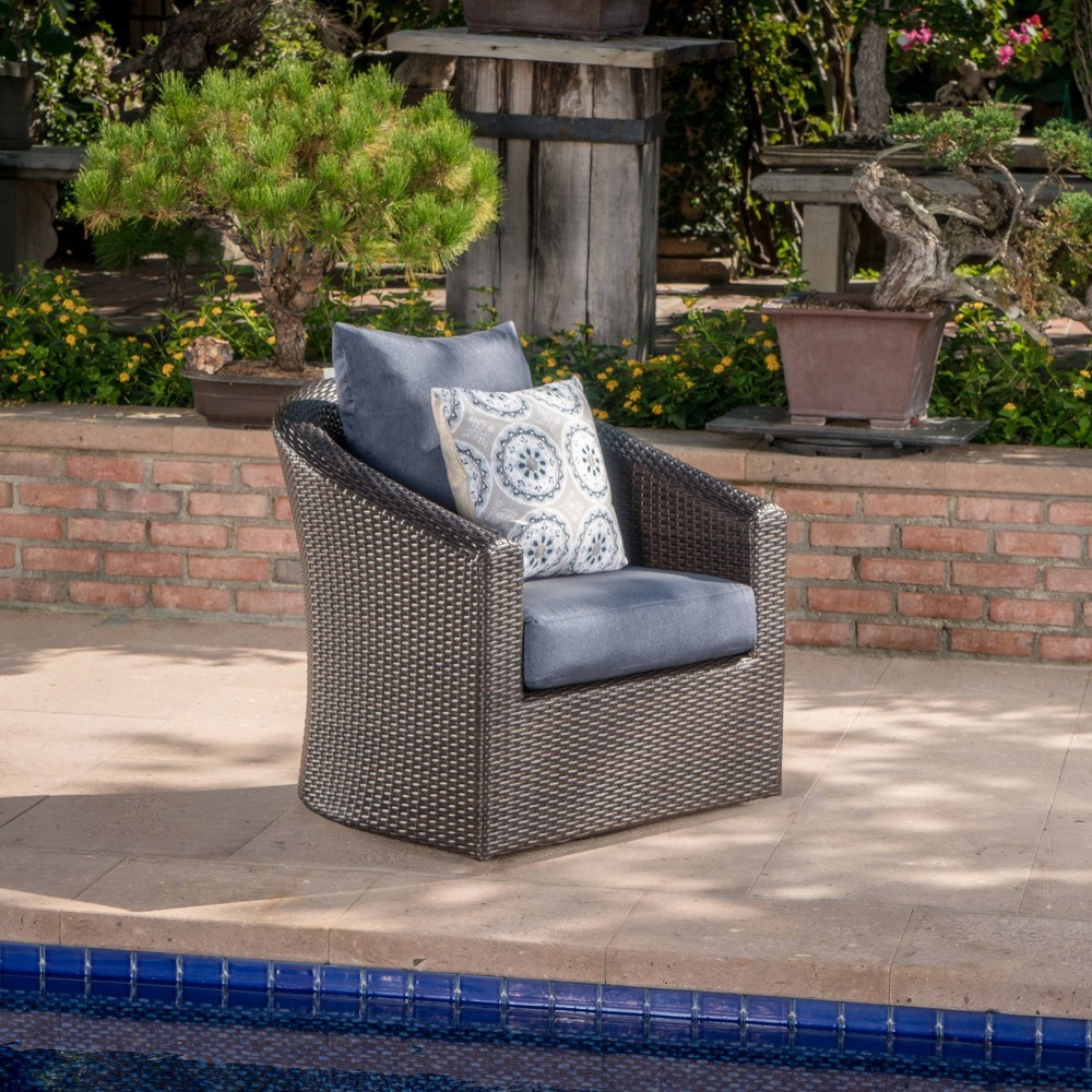 Darius Wicker Swivel Club Chair - Blue/Brown - Christopher Knight Home ...