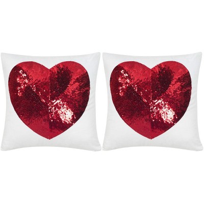 Red Contemporary Square Pillow Set with Feather Fill