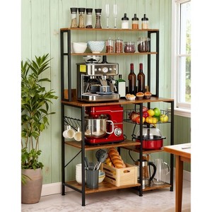 Kitchen Bakers Rack with Power Outlet,  Microwave Oven Stand with Storage 4 Tiers, Coffee Bar Table with 5 S Hooks - 1 of 4