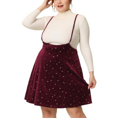 Agnes Orinda Women's Plus Size Velvet High-Rise Star Versatile Flared Skater Skirt