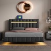 Queen Size Floating Bed Frame With LED Lights And USB Charging Ports Modern Upholstered Platform LED Bed Frame No Box Spring Needed, - 2 of 4
