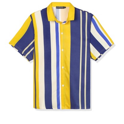 Lars Amadeus Men's Summer Striped Shirts Short Sleeves Button Down Beach Color Block Shirt