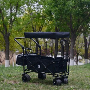 Naysaye Planters Folding Wagon Cart Telescopic Handle Foot Brakes Adjustable for Outdoor Garden Beach, Black, 31.89"*24.29"*50.39" - 1 of 4