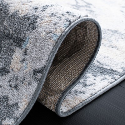 Ivory and Gray Abstract Square Synthetic Area Rug