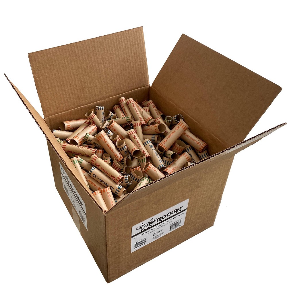 Moolah 500pk Preformed Assorted Coin Wrappers: Paper Basics for Quarter Coin Roll Wrappers & Rollers
