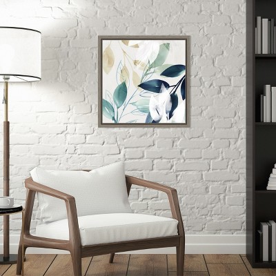 Modern Blue and Green Abstract Botanic-Inspired Framed Canvas Wall Art 16x16