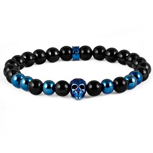 Crucible Men's Polished Skull and Black Onyx Stone Bead Stretch Bracelet (8mm) - 1 of 4