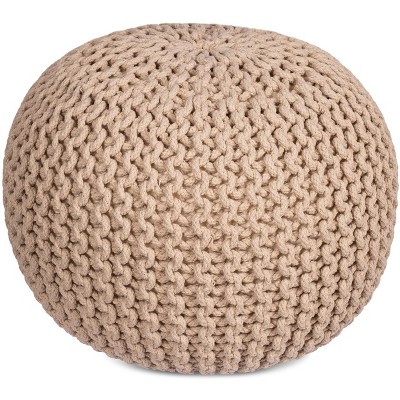 Natural Hand-Knitted Cotton Bean Bag Pouf - 19" Round