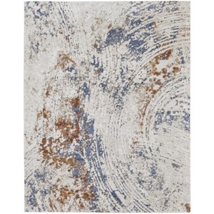 Ivory Blue and Brown Abstract Power Loom Area Rug - 1 of 4
