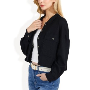 Anna-Kaci Women's Cropped Button-Up Jacket with Chest Pockets and Collared Neckline - 1 of 4
