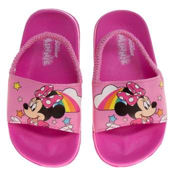 Disney Minnie Mouse Girls Slides - Summer Sandal kids water pool beach shoes with backstrap Open Toe - Pink (sizes 5-12 Toddler/Little Kid)