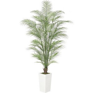 Fake Palm Tree, Faux Areca Palm Plants, Leaves Realistic Trunks Fake, Tropical Palm Tree, Tall Trapezoidal Prism White Pot - 1 of 4