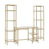 3pc Aimee Desk and Etagere Set Soft Gold - Crosley: Glass Surface, Steel Frame, Open Storage Shelf - 4 of 4