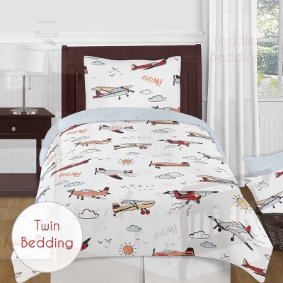 Blue and White Vintage Airplane Toddler Bedding Set