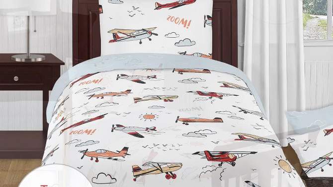 4pc Airplane Twin Kids&#39; Comforter Bedding Set Red and Blue - Sweet Jojo Designs, 2 of 7, play video