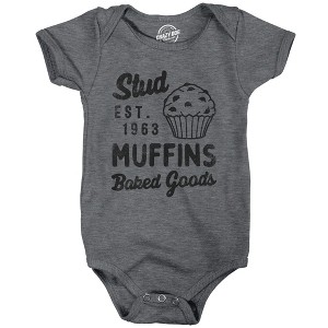 Stud Muffins Baked Goods Baby Bodysuit Funny Bakery Joke Jumper For Infants - Crazy Dog Baby Bodysuit - 1 of 4