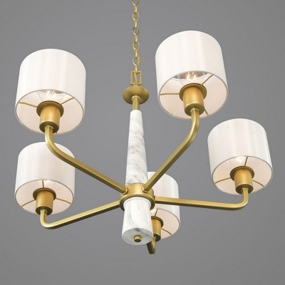 Palacio Vintage Gold Chandelier with White Silk Shades