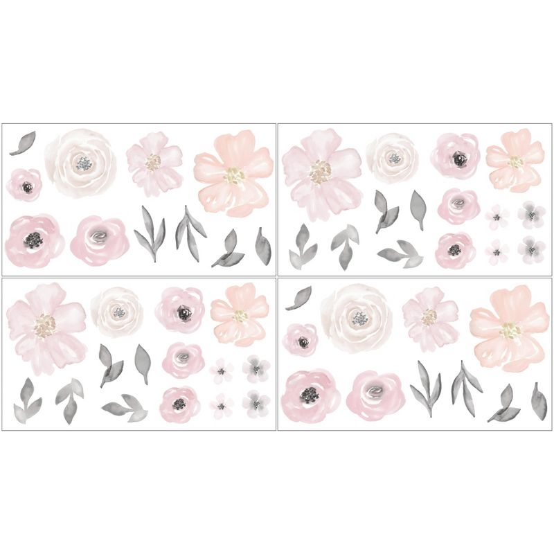 Sweet Jojo Designs Girl Wall Decal Stickers Art Nursery Décor Watercolor Floral Pink and Grey 4pc, 3 of 4