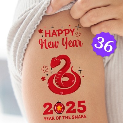 Big Dot of Happiness 2025 Lunar New Year Temporary Tattoos, Happy New Year Party Favors for Kids and Adults, 2025 Year of the Snake Temporary Tattoos,