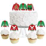 Big Dot of Happiness Ugly Sweater - Dessert Cupcake Toppers - Holiday and Christmas Party Clear Treat Picks - Set of 24