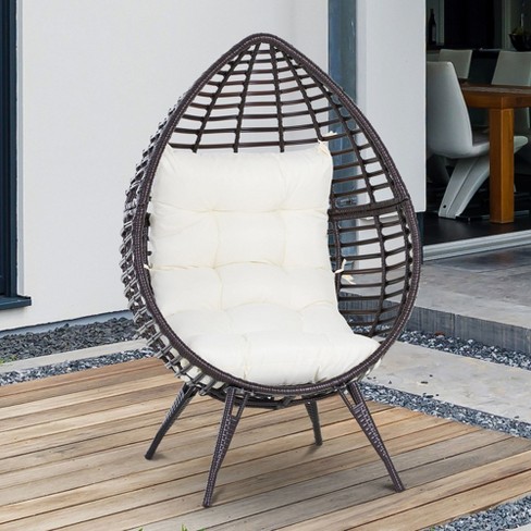 Outsunny Rattan Wicker Lounge Chair With Soft Cushion Outdoor/indoor Egg Teardrop Cuddle Chair 