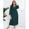 Garvee Women's Plus Size Fall Dress with Pocket Ruffle Cap Long Sleeves V Neck Side Split Long Maxi Dress - 3 of 4