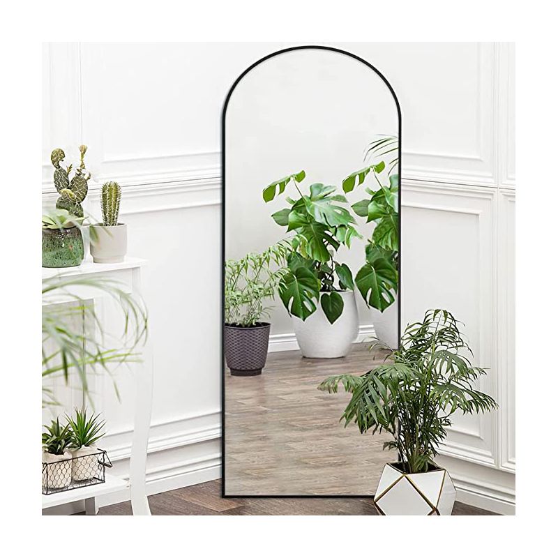 Muselady Arched Black Floor Mirror,Black Aluminum Frame Finish Large Arch-Crowned Top Rectangle Full Length Floor Mirror with Stand-The Pop Home, 6 of 9