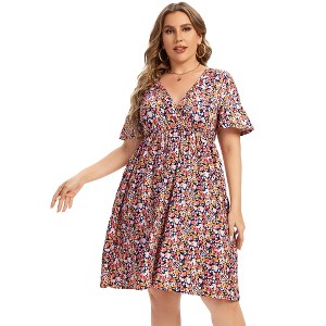 Plus Size Dress  Women'S V-Neck Printed Pocket Dress (Original Spu: Pby_0Vux) Uncompressed - 1 of 1