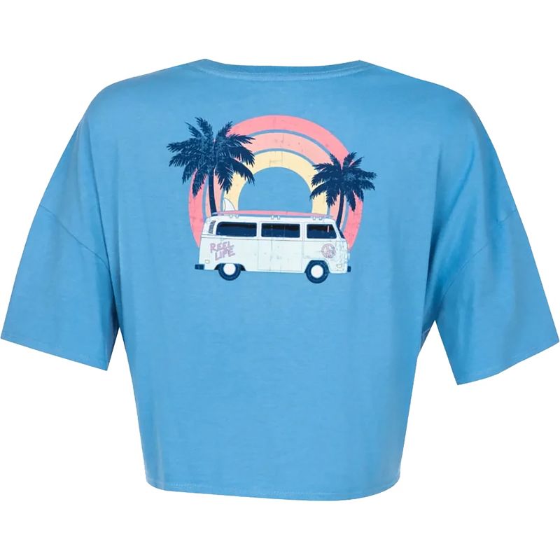 Reel Life Women's Ocean Washed Rainbow Bus Tie Front T-Shirt - Heritage Blue, 2 of 3