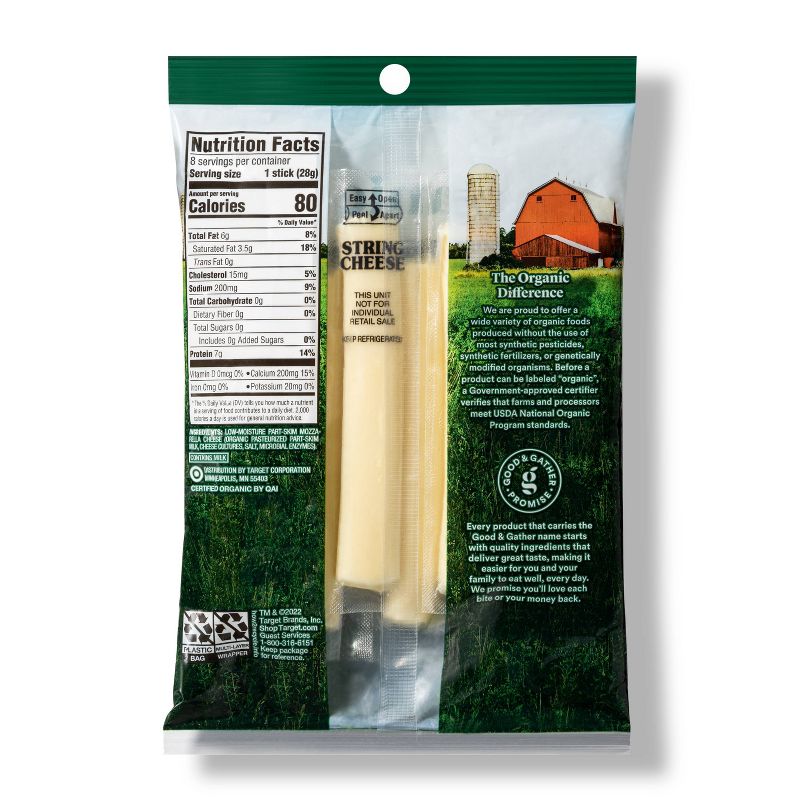 Organic Mozzarella String Cheese - 8oz/8ct - Good &#38; Gather&#8482;, 2 of 3