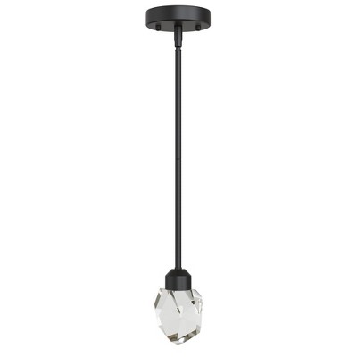 YANSUN 1-Light 5-Watt Black Modern Geometric Crystal Integrated LED Pendant Light for Bedroom Kitchen