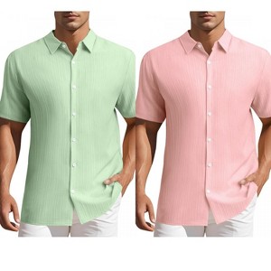 INSPIRE CHIC Men's Summer Point Collar Short Sleeves Button Down Linen Shirts 2 Packs - 1 of 4