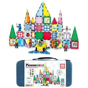PICASSO-TILES 100 PC Magnetic Tiles, Magnetic Building Blocks for Kids, Magnet for Kids 3+ W/ Large Carry Case - 1 of 4