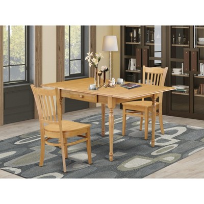 East West Furniture 3 Pc Kitchen Table set - Robust Two 9-Inch Drop Down Leaves Solid Wood Dinette Table & 2 Wooden Seat Dining Chairs,  White