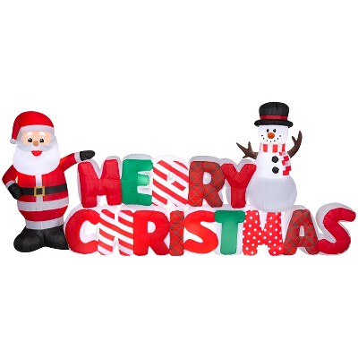 Gemmy Christmas Inflatable "Merry Christmas" Sign with Santa and Snowman, 5 ft Tall, Multi