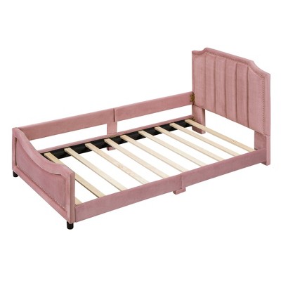 NicBex Twin Size Upholstered Daybed with Rabbit Ear Shaped/Classic Stripe Shaped Headboard for Boys/Girls