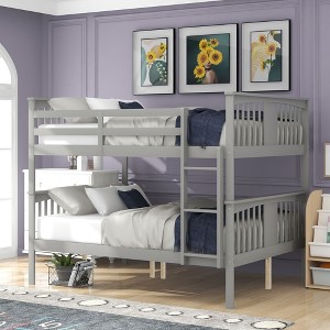 PAGED Full over Full Bunk Bed with Drawers, Wooden Bed Frame with Ladder and Guardrail, Modern Loft Bed for Kids, Teens, Adults - 1 of 4