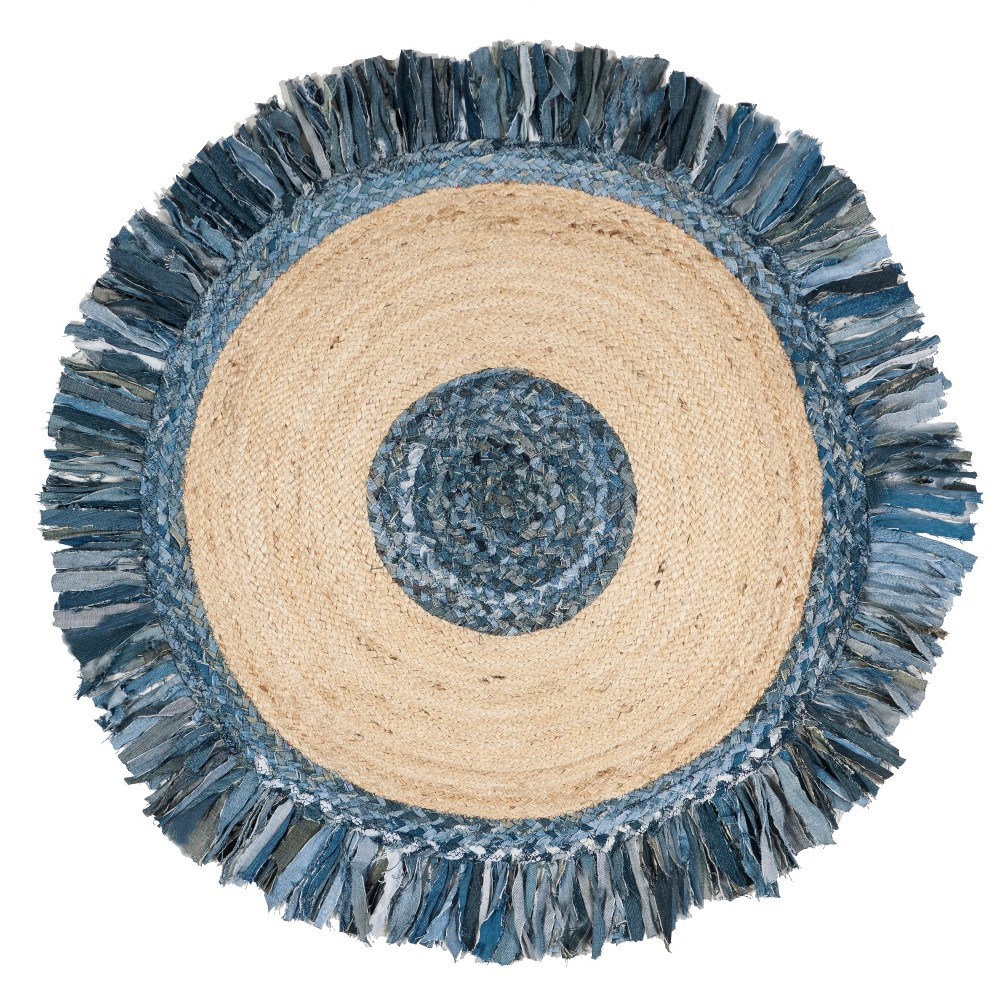 3' Round Solid Woven Accent Rug Ivory/Denim - Safavieh