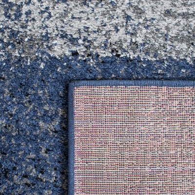 Grey and Blue Abstract Runner Rug with Synthetic Fibers