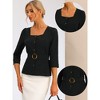 Allegra K Women's Square Neck 3/4 Sleeve Belted Button Front Work Peplum Blouse - 2 of 4