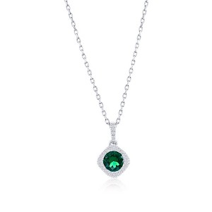 Diamonds D'Argento Sterling Silver, Lab-Grown 0.71ct Emerald & 0.07ct Natural Diamond 18 inch  Pendant Necklace - (30 Stones) - Green - 1 of 2