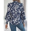 Clearlove Women's Color-Block Floral Print Shirt with Lantern Sleeves and Collar - 3 of 4