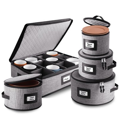 StorageBud Fine China Storage Containers Hard Shell, Durable Dinnerware Storage Box with Dividers