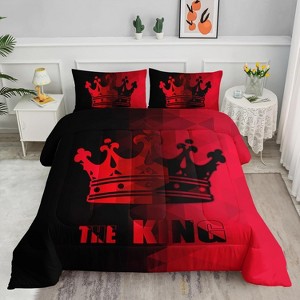 Red and Black Crown Comforter Set Queen King Size – 3Pcs Gradient Quilt Bedding with Crown Print, Mr & Mrs Couple Bed Set with 2 Pillowcases - 1 of 4